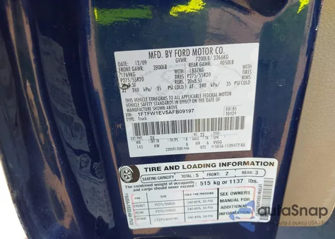 2010 Ford F-150 Fx4/Harley-Davidson/King Ranch/Lariat/Platinum/Xl/Xlt z USA, uszkodzony, nr VIN 1FTFW1EV5AFB09197